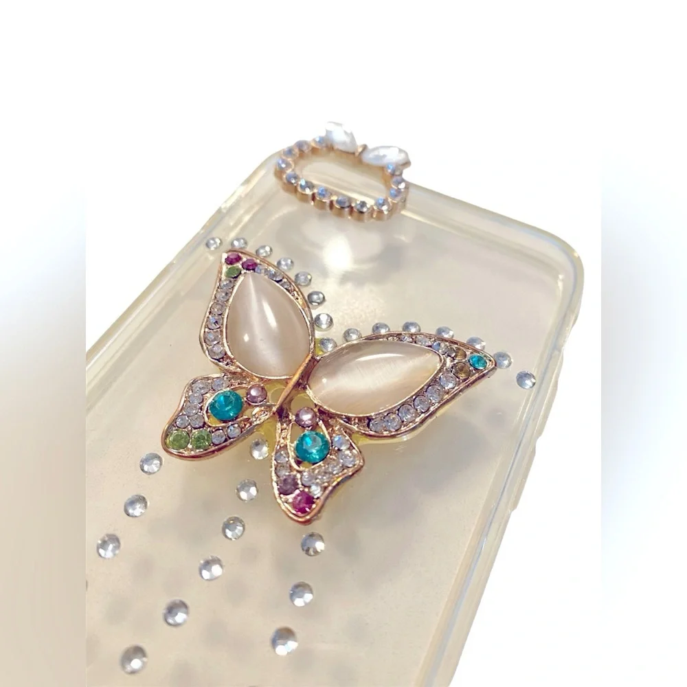 iPhone 7 clear case with rhinestones & colorful butterfly